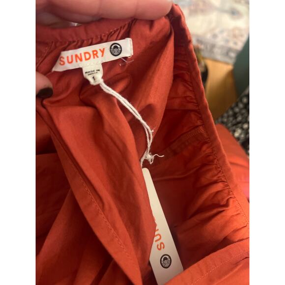 Sundry Coral Rust Cotton Poplin Tiered 3/4 Sleeve Maxi Dress 1 S NWT - Picture 4 of 4